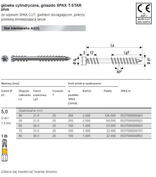 WKRĘT TARASOWY A2 (100) TX 5.0*60MM SPAX-D