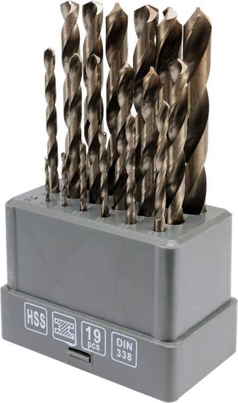 KOMPLET WIERTEŁ DO METALU HSS 1-10MM 19 SZTUK