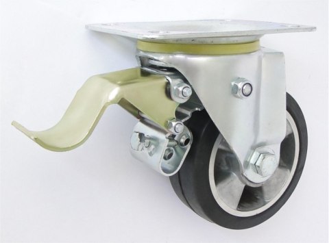 KOŁO ALUMINIUM-GUMA 125MM OBUDOWA SKRĘTNA+HAMULEC A25GH