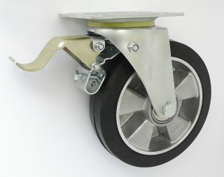 KOŁO ALUMINIUM-GUMA 200MM OBUDOWA SKRĘTNA+HAMULEC A65GH