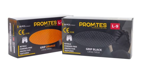 RĘKAWICE NITRYLOWE WZMAC. PROMATES GRIP BLACK XXL OP. 50SZT