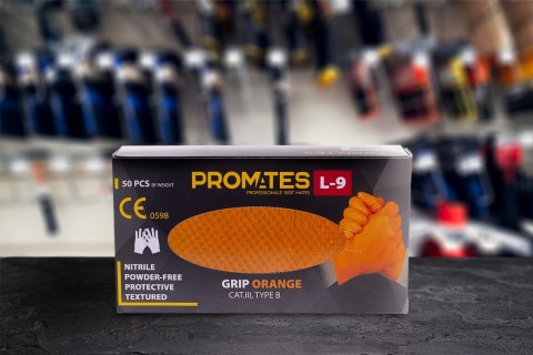 RĘKAWICE NITRYLOWE WZMAC. PROMATES GRIP ORANGE M OP. 50SZT
