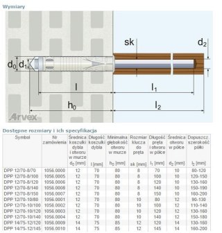 DYBEL DWUROZPOROWY DO MONTAŻU PARAPETÓW DPP 12/70-08/150