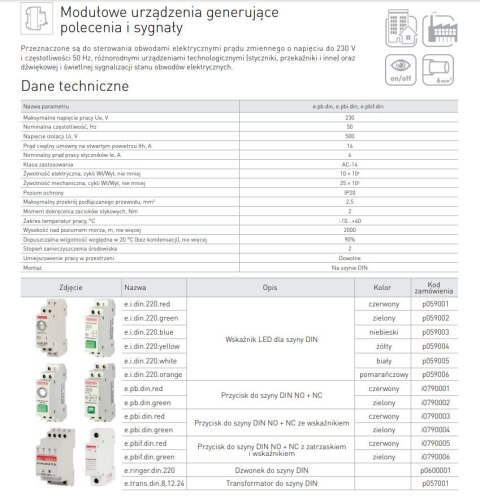 LAMPKA SYGNALIZACYJNA NA SZYNĘ DIN E.I.DIN.220 BIAŁA