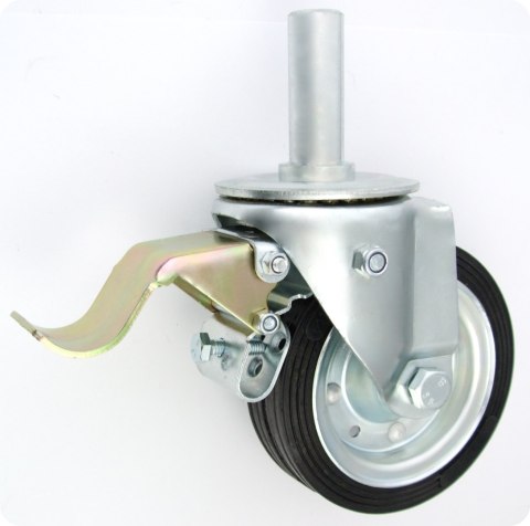 KOŁO METAL-GUMA 140MM OBUDOWA Z TRZPIENIEM + HAMULEC