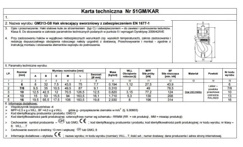 HAK SKRACAJĄCY SWORZNIOWY Z ZABEZPIECZENIEM 13MM G8 WLL5.3T