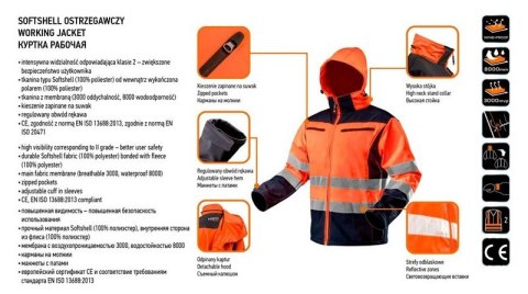 KURTKA SOFTSHELL Z KAPTUREM POMARAŃCZOWA, ROZMIAR S