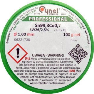 DRUT LUTOWNICZY BEZOŁOWIOWY Z TOPNIKIEM NA SZPULI 1.0MM,100G