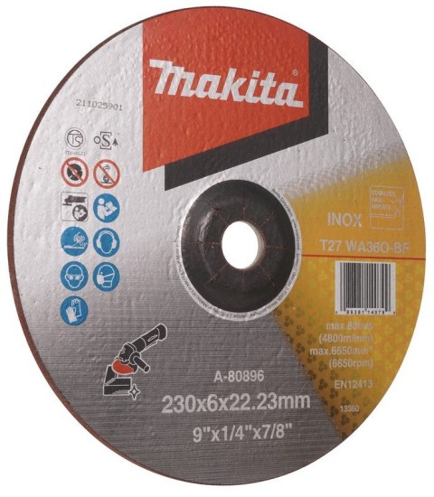 TARCZA SZLIFIERSKA WYPUKŁA INOX 230*6*22 MM