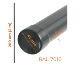 SŁUPEK OGRODZENIOWY RURA FI 42MM 1.1MM 2M ANTRACYT RAL 7016