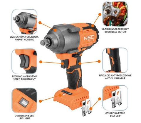 KLUCZ UDAROWY BEZSZCZ. 850NM 1/2' AKU. ENERGY+18V,BEZ AKUM