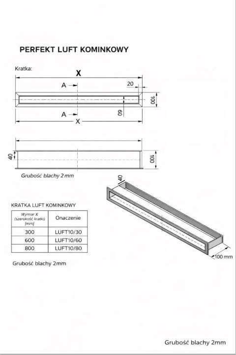KRATKA KOMINKOWA LUFT 100*600MM