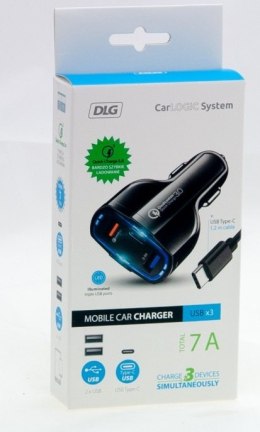ŁADOWARKA SAMOCHODOWA 12V 7A 2*USB A 1*USB C + KABEL 1.2M