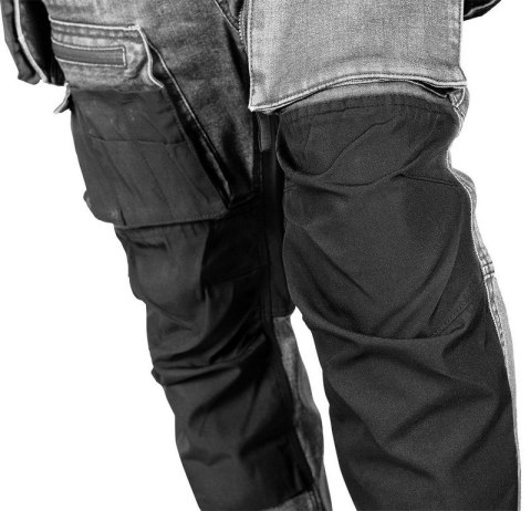 SPODNIE ROBOCZE DENIM WZMOCNIENIA CORDURA, SZARE, ROZ. S