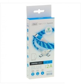 UNIW. KABEL USB A - IPHONE/USB C/ MICRO USB, 2A 1M LED BLUE