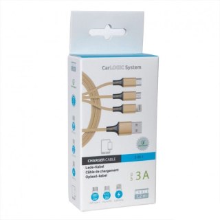 UNIWERSALNY KABEL USB A - IPHONE/USB C/ MICRO USB, 1.2M GOLD