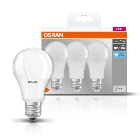 ŻARÓWKA LED A60 BASE 10W E27 4000K 1055LM 3-PAK