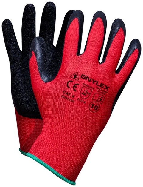 RĘKAWICE POLIESTER+LATEX RTELA, (GNYLEX) CZERWONO-CZARNE 9