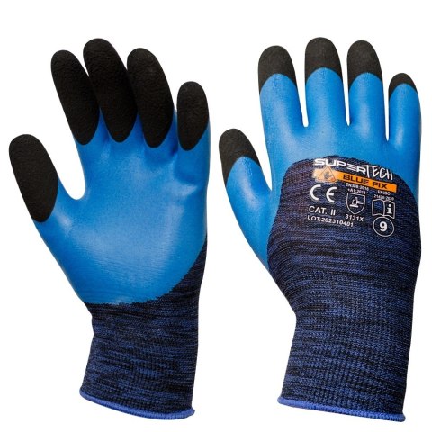 RĘKAWICE OCHRONNE, SPIENIONY LATEX SUPER TECH BLUE FIX R.8